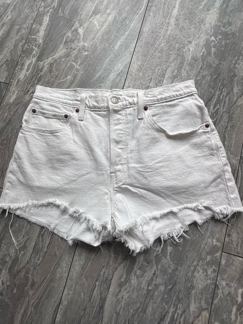 Levi's White Frayed Hem Denim Cutoff Shorts 30